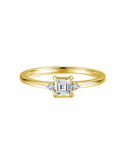 golden 925 Sterling Silver Cubic Zirconia Square Minimalist Band Ring