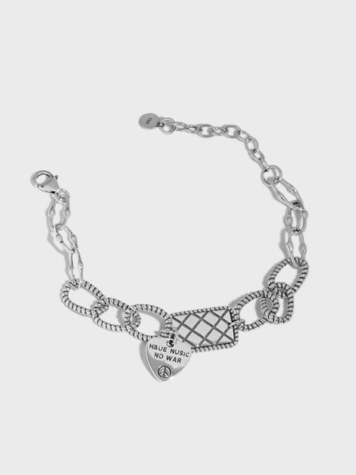 DAKA 925 Sterling Silver Geometric Vintage Love square brand chain  Link Bracelet