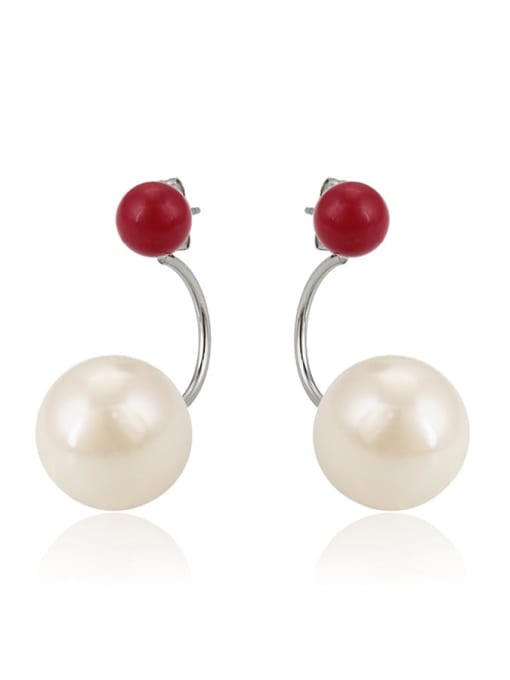 red Stainless steel Imitation Pearl Geometric Minimalist Stud Earring