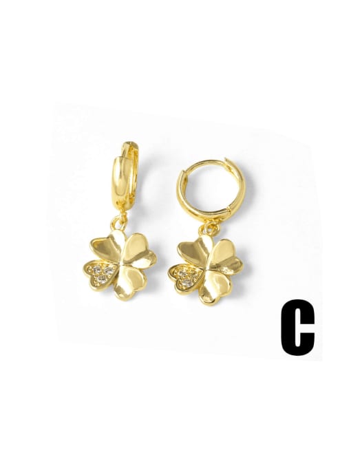 C Brass Cubic Zirconia Flower Minimalist Huggie Earring