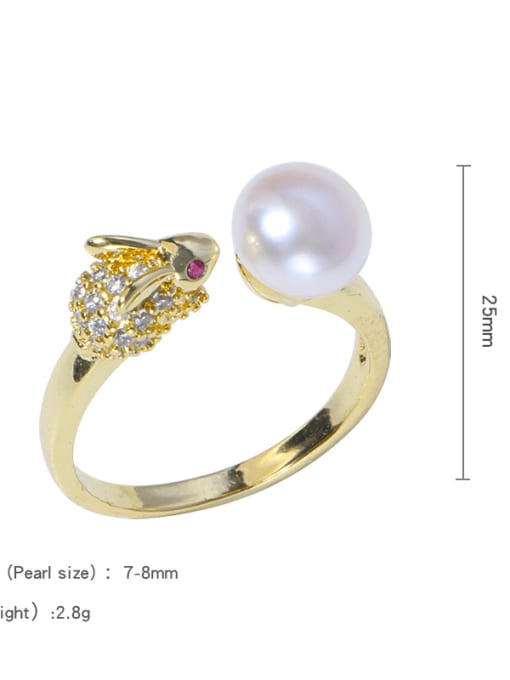 RAIN Brass Freshwater Pearl Cat Vintage Band Ring 3