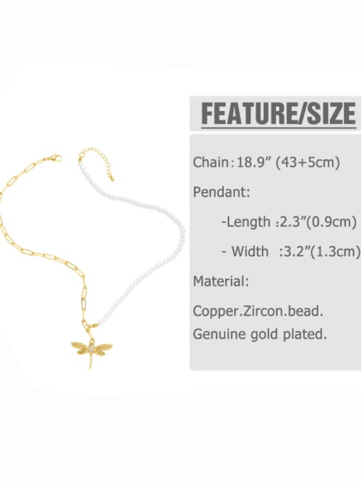 CC Brass Imitation Pearl Dragonfly Hip Hop Necklace 1