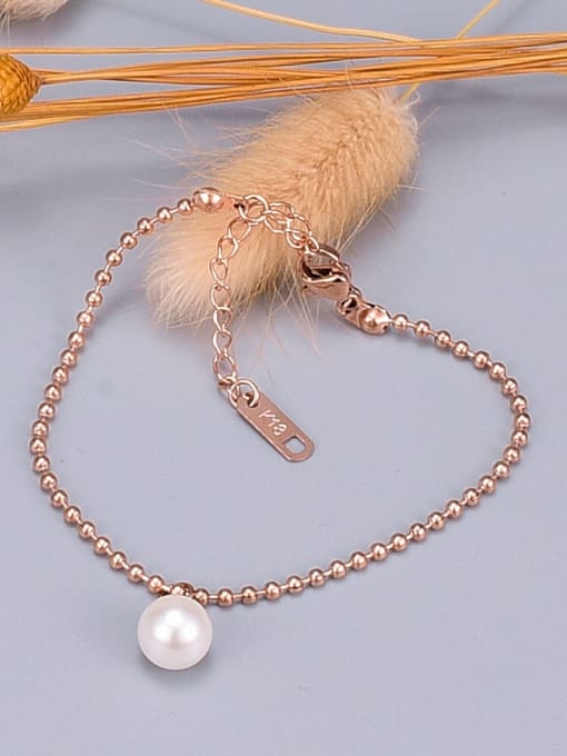 A TEEM Titanium Imitation Pearl White Round Trend Beaded Bracelet 2