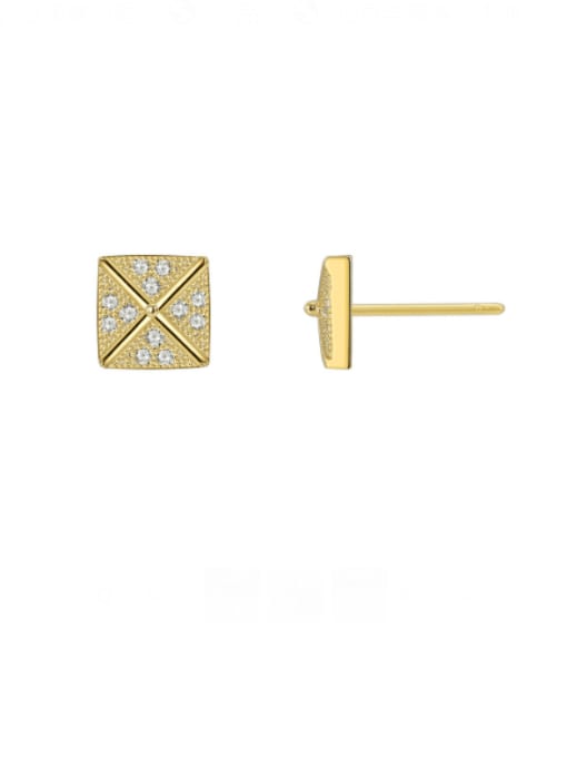 Gold Square Earrings Brass Cubic Zirconia Geometric Minimalist Stud Earring