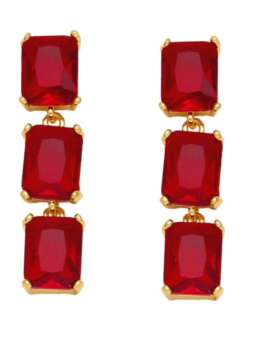 red Brass Cubic Zirconia Geometric Luxury Cluster Earring