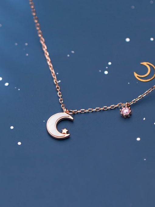 Rosh 925 sterling silver shell  Simple Moon pendant necklace 1