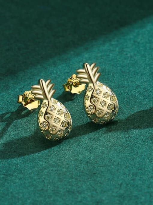 MODN 925 Sterling Silver Rhinestone Friut Pineapple Dainty Stud Earring 3