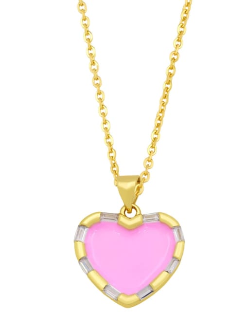 pink Brass Enamel Heart Hip Hop Necklace