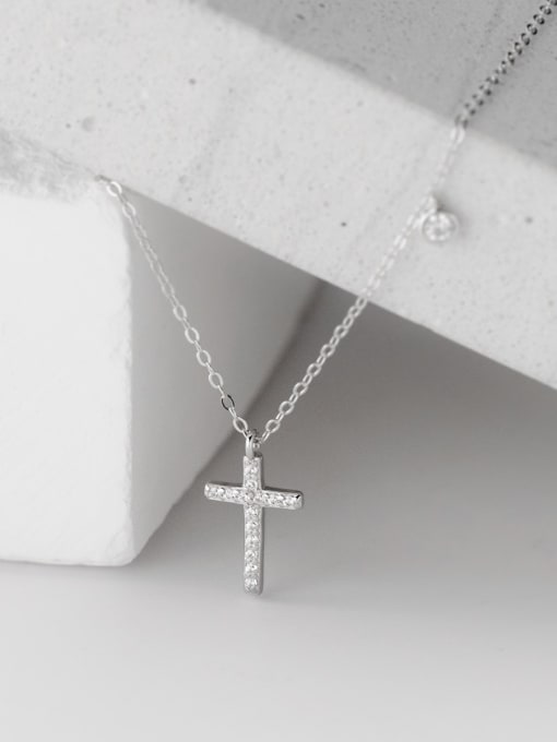 Rosh 925 Sterling Silver Cubic Zirconia Cross Dainty Necklace 3