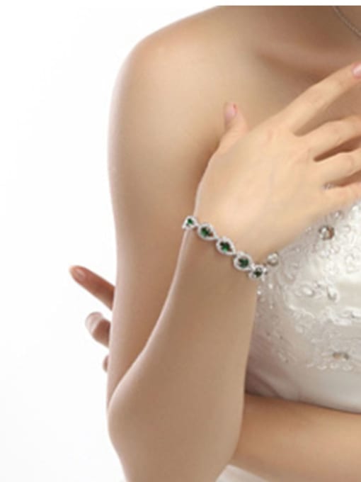 BLING SU Copper Cubic Zirconia Green Water Drop Luxury Bracelet 1