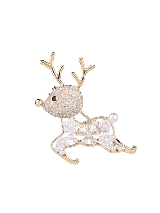 golden Brass Imitation Pearl Deer Cute Brooch