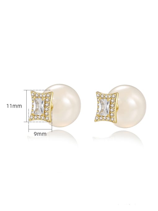 BLING SU Brass Imitation Pearl Round Minimalist Stud Earring 3