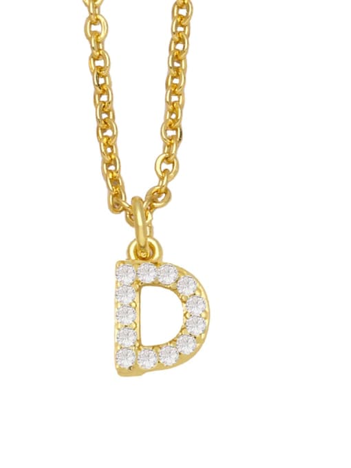 D Brass Cubic Zirconia Letter Vintage Necklace