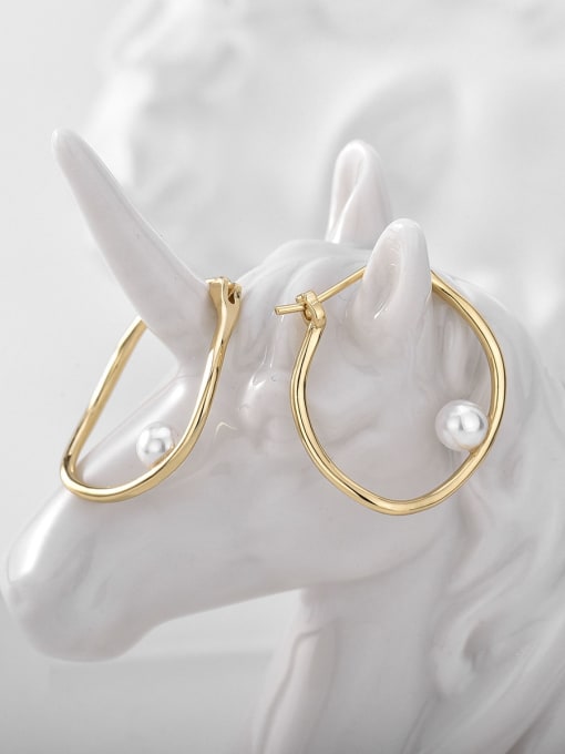 CHARME Brass Imitation Pearl Geometric Minimalist Huggie Earring 2