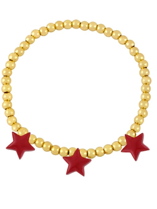 red Brass Enamel Star Vintage Beaded Bracelet