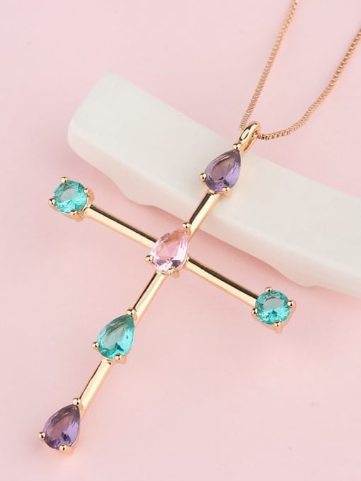 ROSS Copper Crystal Cross Minimalist Regligious Necklace 2