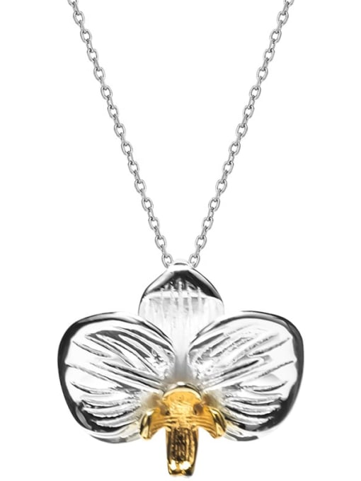 SILVER MI 925 Sterling Silver Flower Minimalist Necklace 2