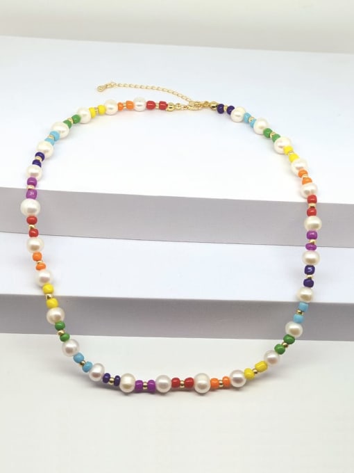 ZZ N200020A Stainless steel Freshwater Pearl Multi Color  Bohemia Beaded Necklace