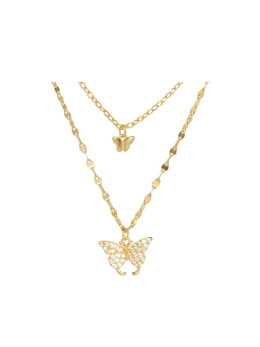 gold 925 Sterling Silver Cubic Zirconia Butterfly Dainty Multi Strand Necklace