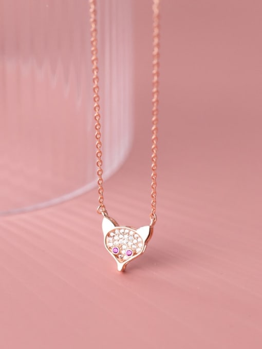 rose gold 925 Sterling Silver Cubic Zirconia Fox Cute Necklace