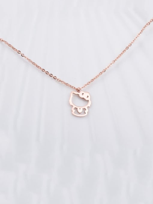 Rose Gold Titanium Cartoon Hollow cat Necklace