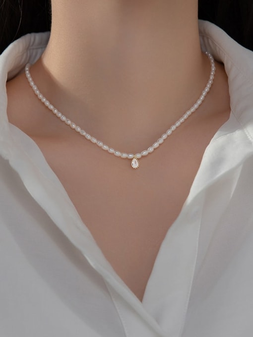 Rosh 925 Sterling Silver Imitation Pearl Round Minimalist Necklace 1