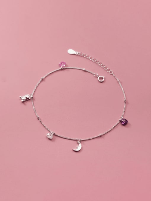 Rosh 925 Sterling Silver Cubic Zirconia Heart Minimalist Anklet