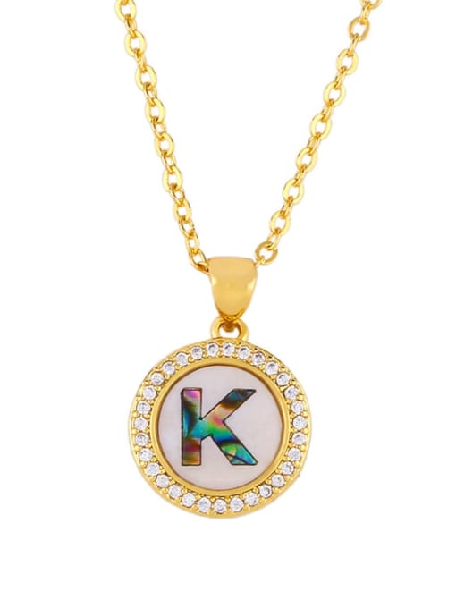 Gold  K Brass Cubic Zirconia Enamel Letter Vintage Necklace