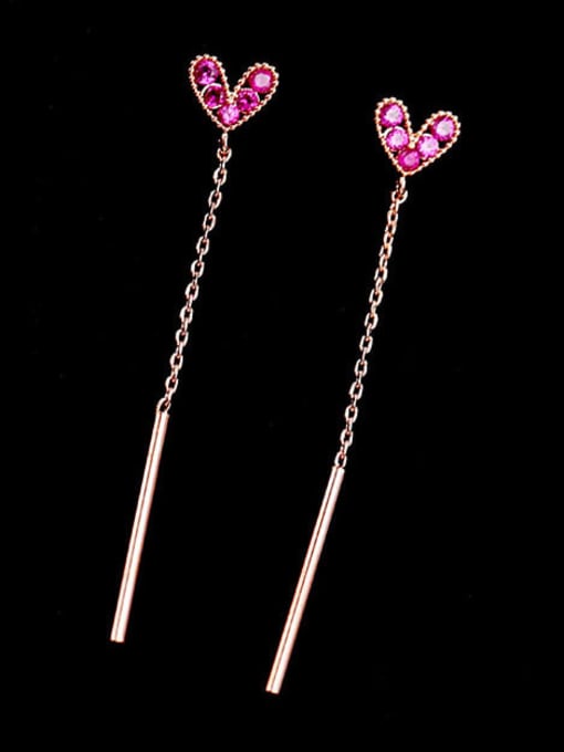 Luxu Brass Cubic Zirconia Heart Minimalist Threader Earring 1
