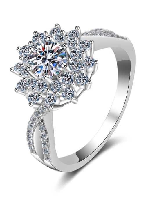 MOISS Sterling Silver Moissanite White Flower Engagement Rings 4