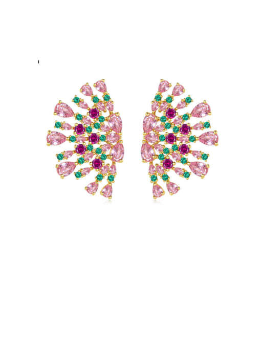 BLING SU Copper Cubic Zirconia Luxury Multi Color Flower  Stud Earring 0