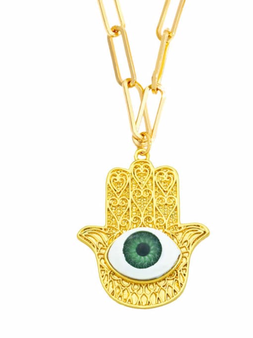 A (green) Brass Cubic Zirconia Evil Eye Vintage Necklace