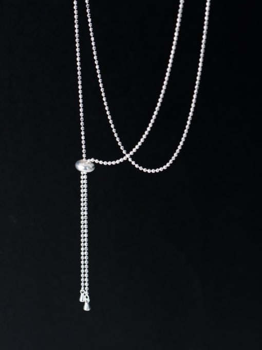 Rosh 925 Sterling Silver Tassel Minimalist Bead Chain Necklace 3