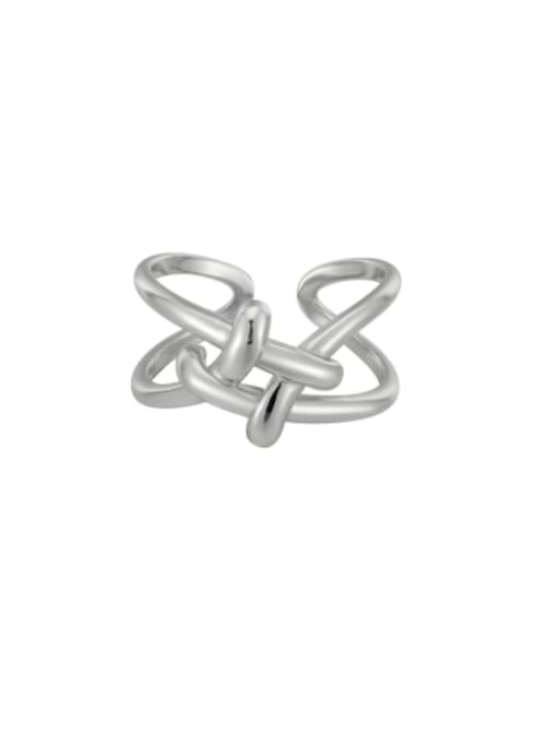 White gold hollowed out woven line ring 925 Sterling Silver Cross Minimalist Stackable Ring
