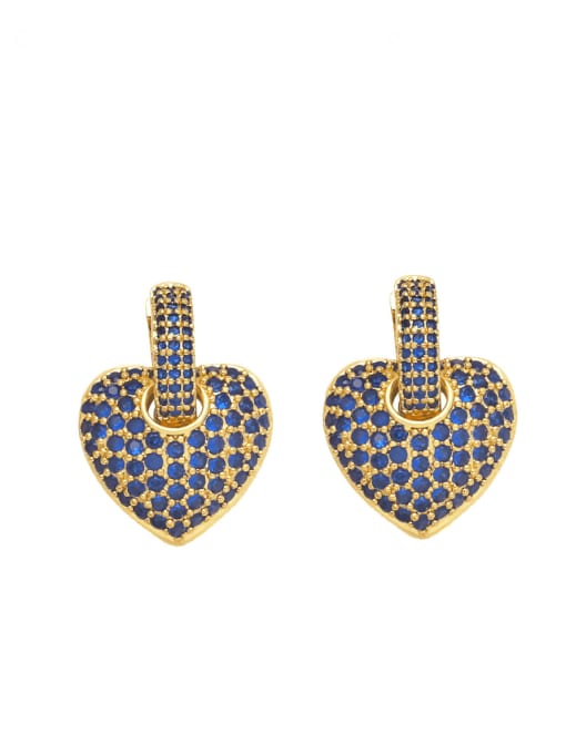 blue Brass Cubic Zirconia Heart Cute Huggie Earring