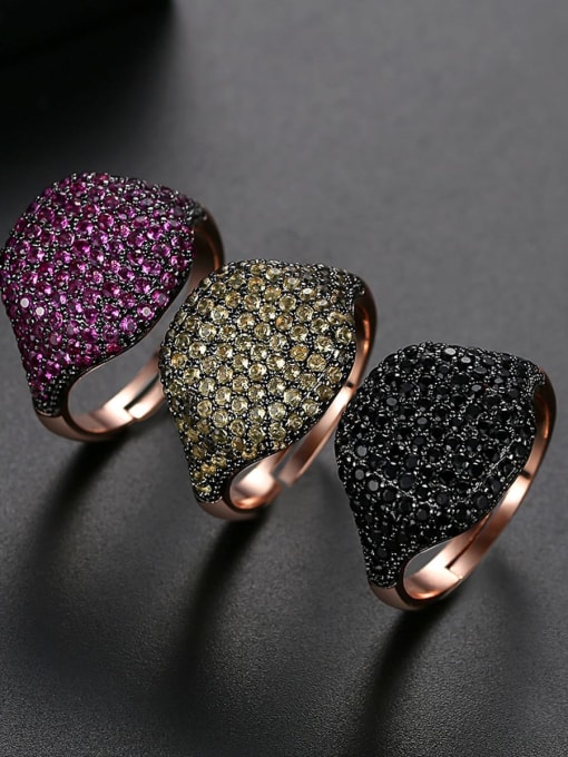 BLING SU Copper Rhinestone Full Diamond Geometric Minimalist Free Size Band Ring 2