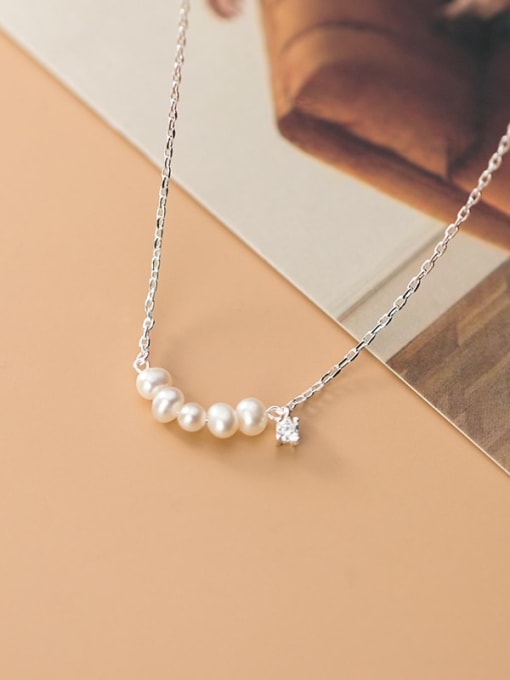 Rosh 925 Sterling Silver Fashion simple temperament pearl Necklace 1