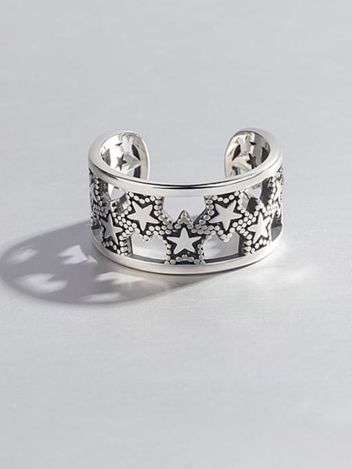 HAHN 925 Sterling Silver Rhinestone Hollow Star Vintage Band Ring