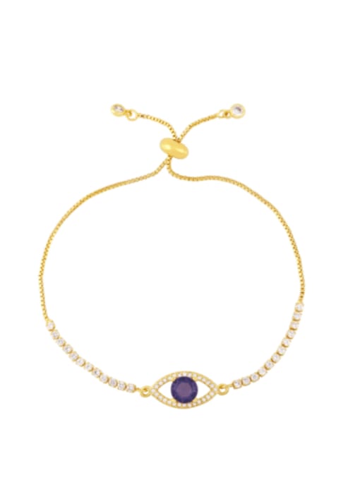 purple Brass Cubic Zirconia Evil Eye Minimalist Adjustable Bracelet
