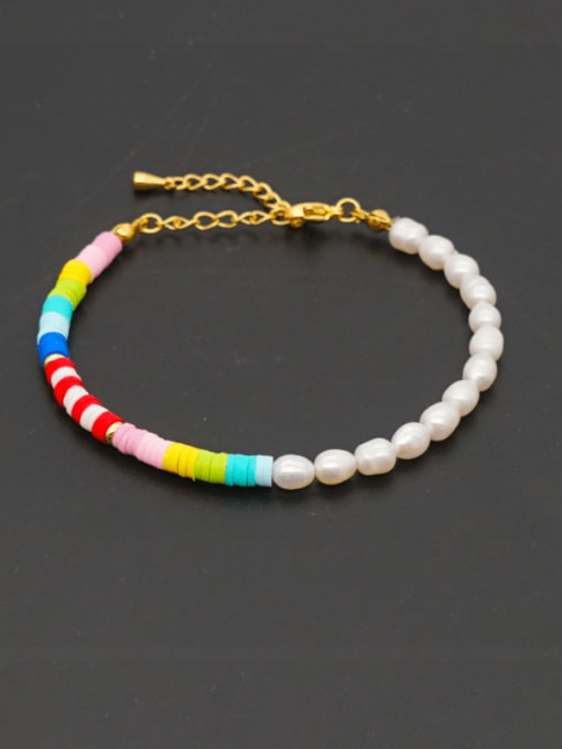 MMBEADS Stainless steel Freshwater Pearl Multi Color Polymer Clay Round Bohemia Bracelet