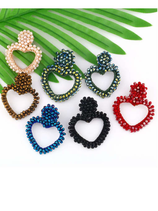CC Brass Hand-woven rice beads heart earrings Drop Earring 0