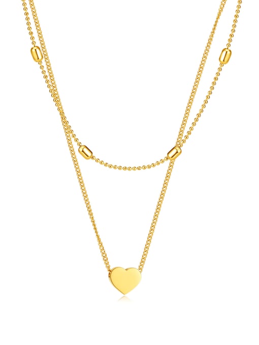2224 Steel Necklace Gold Titanium Steel Heart Minimalist Multi Strand Necklace
