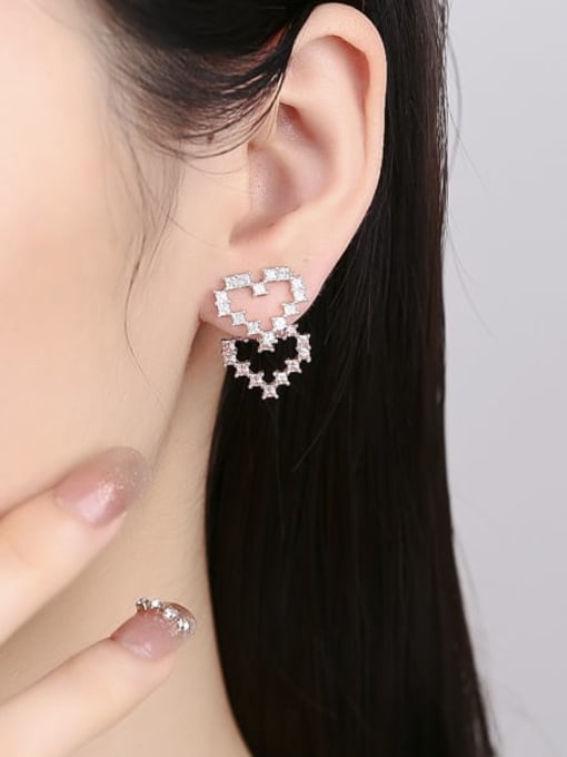 KDP-Silver 925 Sterling Silver Cubic Zirconia Heart Minimalist Drop Earring 1