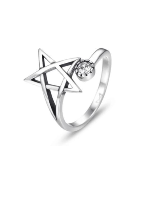 Boomer Cat 925 Sterling Silver Hollow Star Vintage Band Ring
