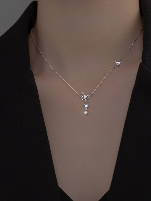 Rosh 925 Sterling Silver Cubic Zirconia Butterfly Minimalist Lariat Necklace 2