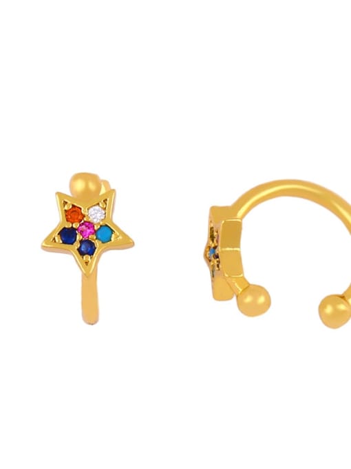 Colorful stars Brass Cubic Zirconia Star Vintage Huggie Earring