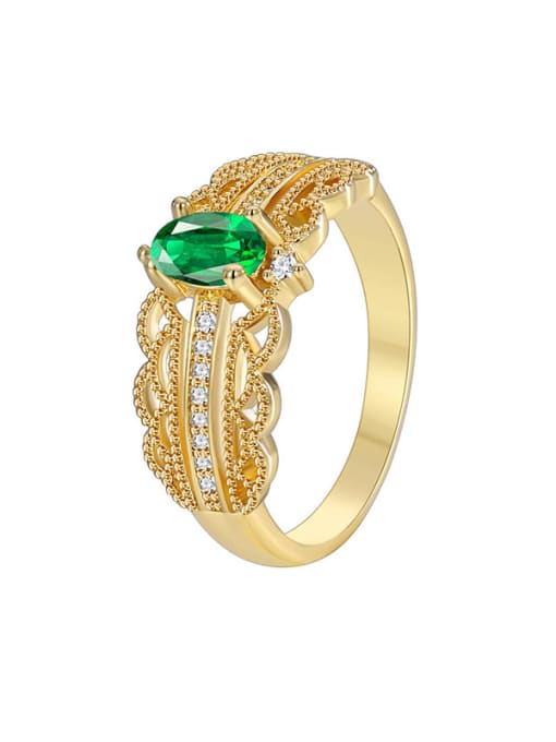 Gold green zircon ring Brass Cubic Zirconia Geometric Classic Band Ring