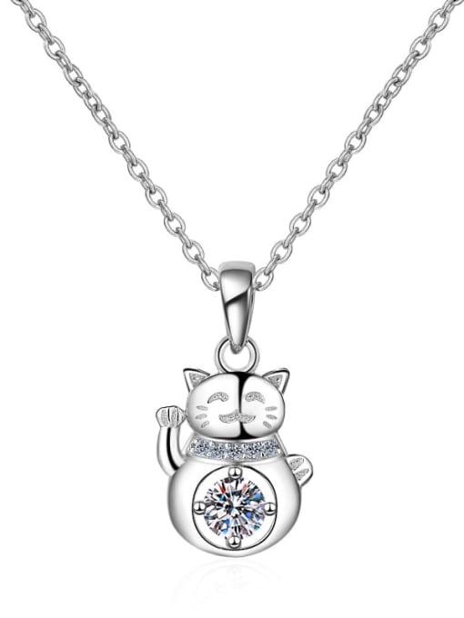 MOISS Sterling Silver Moissanite Cat Dainty Necklace 4