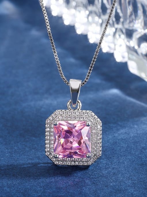 Pink diamond pendant Brass Cubic Zirconia Luxury Geometric  Earring and Necklace Set