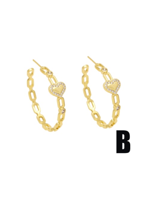 B Brass Cubic Zirconia Heart Minimalist Hoop Earring